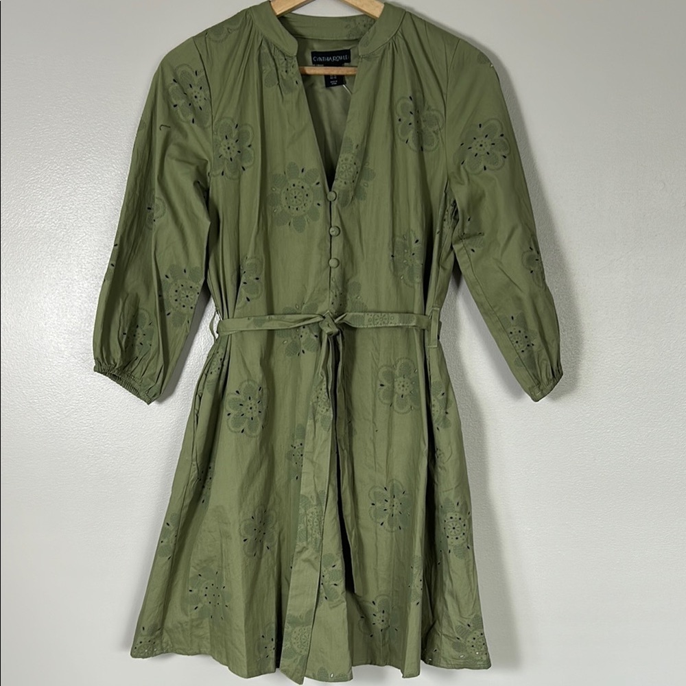 Cynthia Rowley Olive Long Sleeve Dress with Floral Cutouts